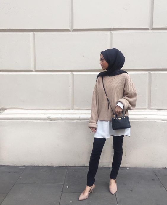 winter hijab outfit with knit sweater