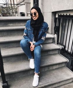 Denim on denim hijab style