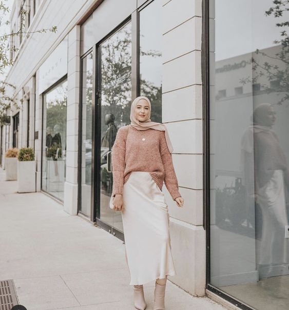 Flawless Looks Hijab Style Inspirations With Satin Skirt