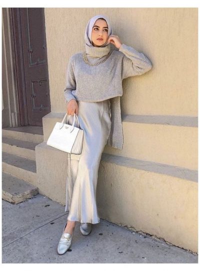 Flawless Looks Hijab Style Inspirations With Satin Skirt
