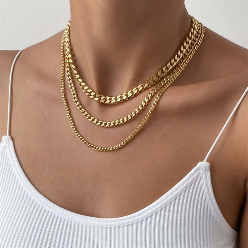 Helloice Women's 3mm/4mm/5mm Stainless Steel Cuban Chain in Gold