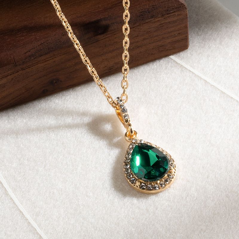 Helloice Water Drop Emerald Stone Necklace