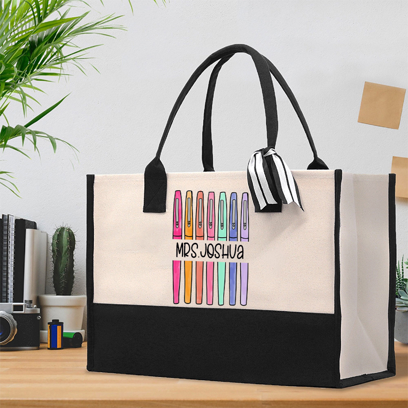 Personalized Colored Pens Teacher Name Teacher Cotton Tote Bag